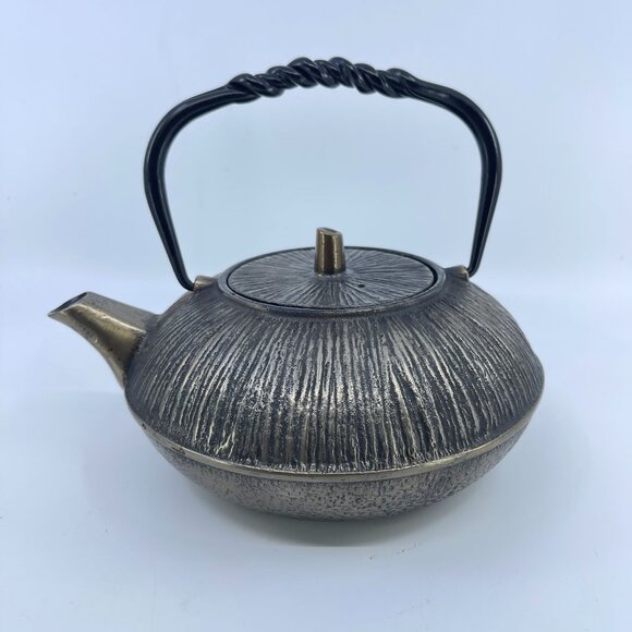 vintage cast iron teapot with textured finish & twisted handle - Picture 1 of 8
